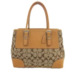 コーチ COACH トートバッグ レザー キャンバス 茶 ブラウン シグネチャー柄 バックル装飾 ロゴチャーム付き 6366 /FF ■GY18