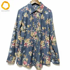 #anc レリアン Leilian シャツ・ブラウス 9 紺 黄色系 花柄 フリル レディース [984202]