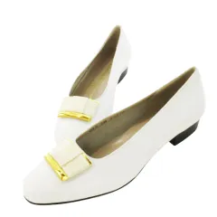 サルヴァトーレフェラガモ Salvatore Ferragamo BOUTIQUE パンプス ローヒール アーモンドトゥ レザー 革 ヴァラ ロゴ刻印 5 22.0cm 白 ホワイト /CK5 ■GY17