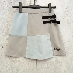 ALGY アルジー パッチワーク スカパン キュロットスカート ミニ キッズ ロゴ刺繍 グレー ブルー サイズS/150 〇◇