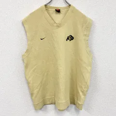 【値引き交渉OK！】古着 used　90s　NIKE　ナイキ　コットンニットベスト　ヴィンテージ　刺ロゴ　黄色　イエロー　Lサイズ