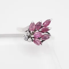 Q070 ルビー? ピンクスピネル? ダイヤモンド風 SILVER925刻印 リング デザイン シルバー 指輪 12号