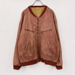 【値引き交渉OK！】古着 used　～90s　 Leather Bomber Jacket　レザーボンバージャケット　レザーブルゾン　ヴィンテージ　オレンジブラウン　54サイズ