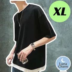 メンズ Tシャツ ビッグシルエット シンプル 無地 丸首 半袖 トップス カットソー ブラック