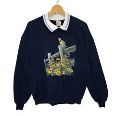 JERZEES/ジャージーズ 90年代 vintage USA製 アニマルプリント スウェット トレーナー フロントプリント Lサイズ ネイビー