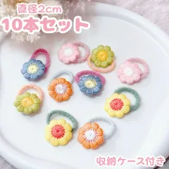 直径2cm 子供用 お花刺繍ヘアゴム 10本セット 収納ケース付き ミニサイズ 髪留め 髪ゴム ベビー キッズ