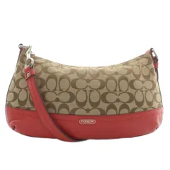 コーチ COACH ショルダーバッグ キャンバス レザー シグネチャー 総柄 ロゴ 茶色 ブラウン 赤 レッド F24028 /XZ ■GY13