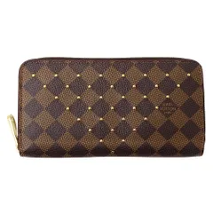 ルイ・ヴィトン LOUIS VUITTON 財布 ダミエ メンズ ブランド 長財布 ジッピー ウォレット N60122 スタッズ ブラウン ラウンドファスナー おしゃれ 【中古】