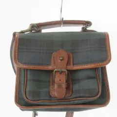 ポロ ラルフローレン POLO RALPH LAUREN ヴィンテージ ブラックウォッチ ミニ ショルダー バッグ ハンド 2way フラップ ベルト PVC レザー 総柄 緑 グリーン /AH6