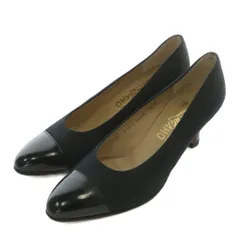 サルヴァトーレフェラガモ Salvatore Ferragamo パンプス キャンバス エナメル ポインテッドトゥ ヒール 7 24cm 黒 ブラック /XZ ■GY40