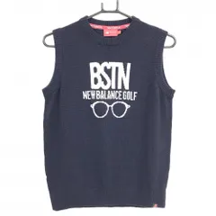【超美品】ニューバランスゴルフ ニットベスト ネイビー×白 ウール混 背面ボーダー  レディース 1(M) ゴルフウェア New Balance