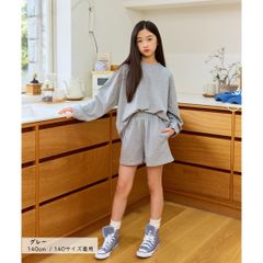 그레이 MINIROI 무지 2점 셋업 드롭 숄더 긴소매 탑스 반바지 상하 세트 키즈 소녀 걸스 봄 여름 가을 한국 어린이 옷 120cm 130cm 140cm 150cm