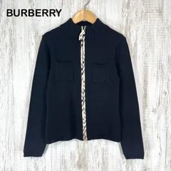 BURBERRY BLUE LABEL バーバリーブルーレーベル ノバチェック フルジップアップ 長袖 ウール ニット セーター ブラック レディース トップス