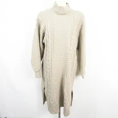 オリーブデオリーブ OLIVE des OLIVE ニット ワンピース ロング丈 長袖 ハイネック ケーブル編み M ベージュ kz13690