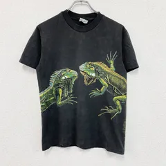 【値引き交渉OK！】古着 used　90s　Hanes　ヘインズ　半袖アニマルプリントTシャツ　ヴィンテージ　黒　ブラック　Sサイズ