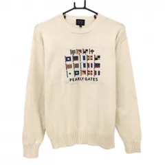 【美品】パーリーゲイツ セーター アイボリー フラッグ柄 コットン100% レディース 1(M) ゴルフウェア PEARLY GATES