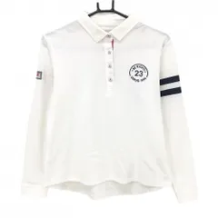 23区ゴルフ 長袖ポロシャツ 白×ネイビー 袖ライン ロゴ刺しゅう レディース III(XL) ゴルフウェア 23区