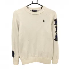 【超美品】パーリーゲイツ 裏地付セーター 白×ネイビー 袖ロゴ カシミヤ100％ ニット  レディース 1(M) ゴルフウェア PEARLY GATES