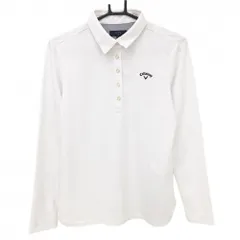 キャロウェイ 長袖ポロシャツ 白 花柄織生地 ロゴネイビー レディース LL ゴルフウェア Callaway