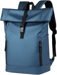 Natsume shopping mall ビジネス リュック バック 軽量 PC がま口 メンズ 通勤 通学 防水 ロールトップ 旅行 部活 (ブルー,  大型)