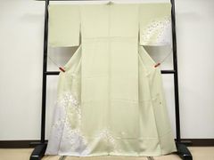 美品】正絹無地振袖7点フルセット 若草色 地紋入り 成人式 結婚式 