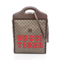 グッチ GUCCI トートバッグ GGスプリーム 688497 ベージュ/ブラウン PVCコーティングキャンバス レザー タイガーウェブ 2wayハンドバッグ レディース Used A