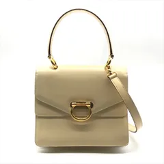 超美品 CELINE セリーヌ ガンチーニ ゴールド金具 トップハンドル 2WAY ハンド ショルダー バッグ ホワイト ブランド BAG tm111