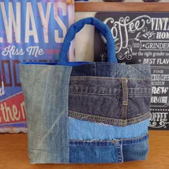 241☆USEDダメージデニムリメイク☆トートバッグ☆サブバッグ☆ジーンズリメイク☆ジーパンリメイク☆