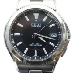 シチズン CITIZEN アテッサ ATTESA  腕時計 エコドライブ ウォッチ ロゴ カレンダー付き 黒文字盤 シルバー色 H110-T011331 ■GY18 /MQ