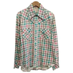 チェックシャツ　70s vintage　70年代　OLD　ウエスタンシャツ　長袖　トップス　レギュラーカラー　胸ポケット　古着　/4376