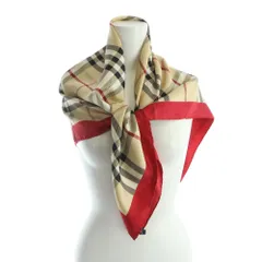 バーバリー ロンドン BURBERRY LONDON 大判スカーフ ストール ノバチェック柄 ロゴ ベージュ 赤 レッド ■GY99 /MQ