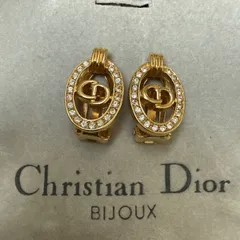 Christian Dior クリスチャンディオール　ラインストーン付きCDロゴオーバルイヤリング　ゴールドカラー　ビンテージ