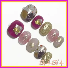 FTmoonie ネイルチップ ネイルシール 付け爪 貼るだけネイル プレスオンネイル press on nail 10枚入りセット 手作りネイルチップ 和風エナメル花 パープル プレゼント 出勤 日常 1