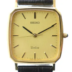 セイコー SEIKO ドルチェ DOLCE 腕時計 ウォッチ クォーツ スクエア ロゴ レザーベルト ゴールド色 5E31-5A80 /XZ ■GY18