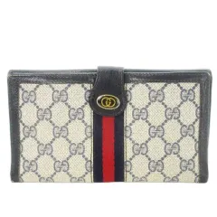 グッチ GUCCI オールドグッチ GGスプリーム 長財布 ロング ウォレット シェリーライン インターロッキング レザー PVC 青 ブルー /XZ ■GY11