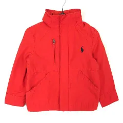 ポロ ラルフローレン POLO RALPH LAUREN ジャケット ジャンパー ジップアップ ポニー ロゴ 刺繍 スタンドカラー 収納フード付 ナイロン コットン 長袖 90 2/2T 赤 レッド 紺 ネイビー KIDS