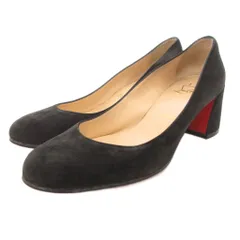 クリスチャンルブタン Christian louboutin パンプス 34 21cm シューズ スエード ハイヒール チャンキーヒール ラウンドトゥ 黒 ブラック /AE ■GY19
