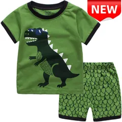 ⭐新品⭐恐竜柄 パジャマ 半袖 キッズ 男の子 綿 上下セット グリーン 春夏秋用 ルームウェア 100 110 120 130cm かわいい ダイナソー 子供服 肌着 寝間着 通気性 プレゼント 緑 プレゼント 七五三お祝い 贈り物 ギフト 快適な着心地