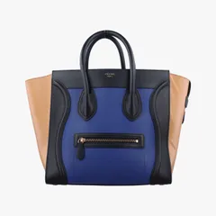 セリーヌCelineラゲージミニショッパー ブルー×ブラック×ベージュ レザー S-CU-4184