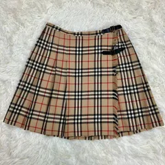 バーバリーブルーレーベル ミニスカート 巻きスカート ノバチェック プリーツ ベルト 裏地無し ベージュ Sサイズ相当 ★お値段交渉を受け付けます。【A0239】