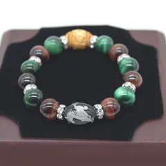 馬彫りオニキス 大黒天木製彫り物パーツ付き 天然石ブレスレット レッドタイガーアイ グリーンタイガーアイ アクセサリー 金運御守