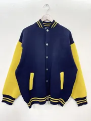 美品 ADAM ET ROPE' アダムエロペ LOGAN別注 ボリュームスリーブスクールニット スタジャン ジャケット sizeM/ネイビー×イエロー ◇■ メンズ