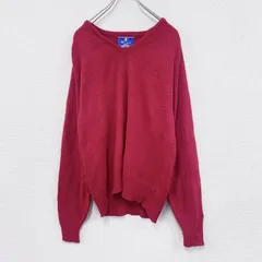 【値引き交渉OK！】古着 used　～90s　Champion　チャンピオン　ニットセーター　Vネック　ヴィンテージ　赤　レッド　Lサイズ