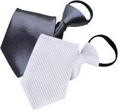 RENASYS ネクタイ 白 黒 2本セット ワンタッチ フォーマル 無地 ファスナー式 セルフネクタイ 冠婚葬祭 結婚式 葬式 (ワンタッチネクタイ)