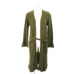 エヘカソポ サマンサモスモス ehka sopo SM2 カーディガン ニット リブ トッパー ガウン 七分袖 リボン アースカラー ロング丈 M 緑 カーキ /AH4