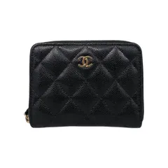 ☆シャネル 2つ折り財布 スモールジップウォレット AP4652 マトラッセ キャビアスキン ココマーク ブラック ゴールド金具 CHANEL
