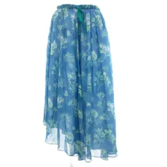 ブラミンク BLAMINK タグ付き アシンメトリースカート ロング イージー フレア 絹 シルク ペチコート付 38 水色 ライトブルー コーラルリーフプリント /GV ■GY19