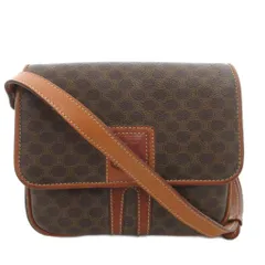 セリーヌ CELINE オールドセリーヌ ヴィンテージ ショルダーバッグ 斜めがけ PVC レザー 茶 ブラウン マカダム トリオンフ 総柄 フラップ レザー /FF ■GY11