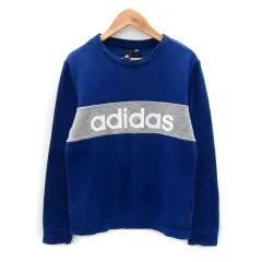アディダス adidas トレーナー スウェット ラウンドネック ロゴプリント 裏起毛 L 青 ブルー /SY26