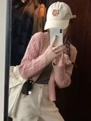 ケーブル編み ジップアップ ニット カーディガン ダブルジッパー 新作 784